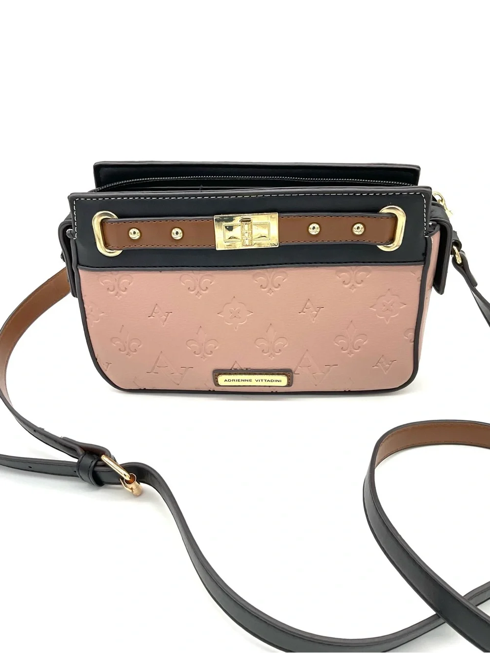 Adrienne Vittadini Pink, Black & Brown Embossed Crossbody Bag